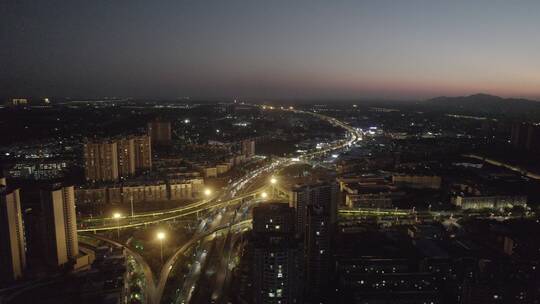 航拍湖南衡阳城市风光城市立交桥夜景