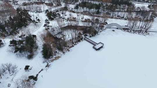 航拍戴河生态园雪景