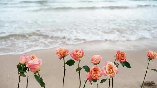 海边沙滩玫瑰海浪