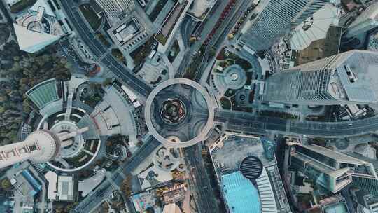 俯拍上海陆家嘴环岛