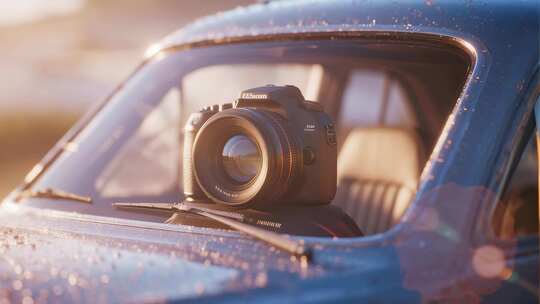汽车车窗上的单反相机