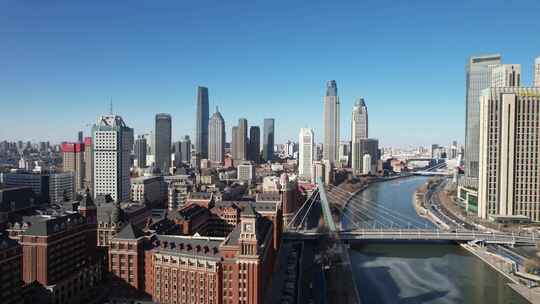 天津海河风景津湾金汇桥城市风光航拍