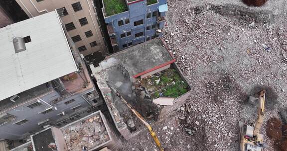 楼房拆除施工现场俯瞰