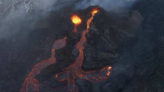 冰岛火山爆发航拍