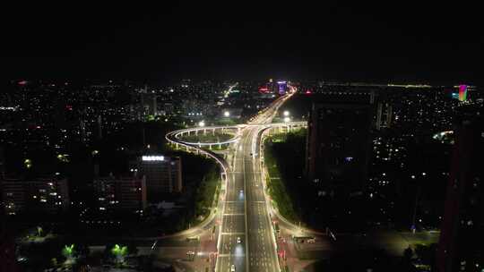 城市夜景交通高架桥夜景车辆行驶航拍