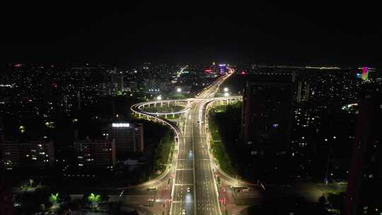 城市夜景交通高架桥夜景车辆行驶航拍视频素材模板下载