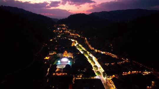 黔东南州肇兴侗寨景区夜景航拍
