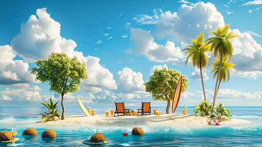 夏天蓝天白云阳光海岛沙滩尽情享受海浪海风