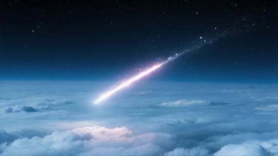云端流星划过夜空景象