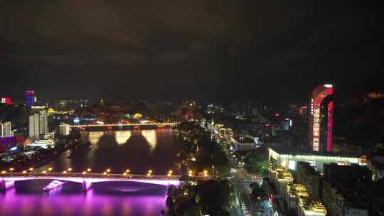 广西柳州柳江桥梁交通夜景灯光航拍