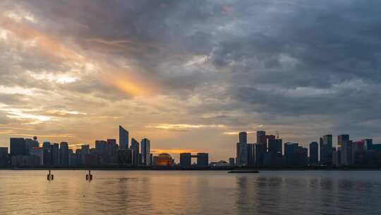 杭州钱江新城日落夜景风光