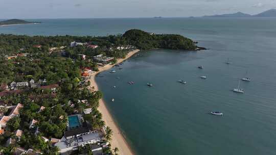 泰国苏梅岛波普海滩海岸线航拍自然景观视频素材模板下载