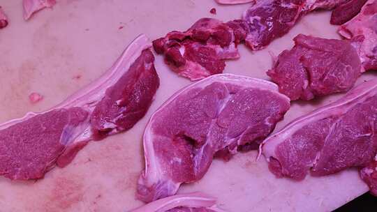菜市场肉类摊卖猪肉牛肉视频素材模板下载