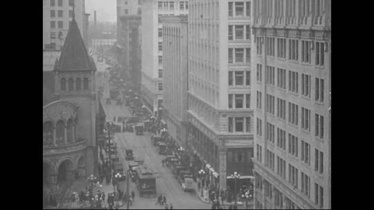 1918年大城市的交通镜头视频素材模板下载