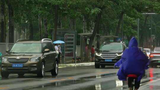 下雨 路上车辆行人