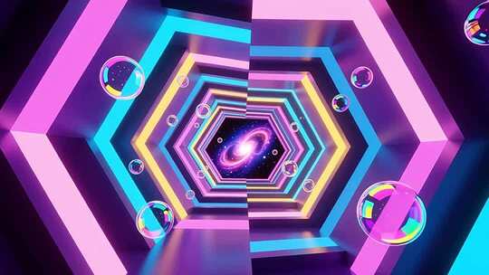 几何建筑空间抽象艺术浪漫梦幻霓虹隧道4K