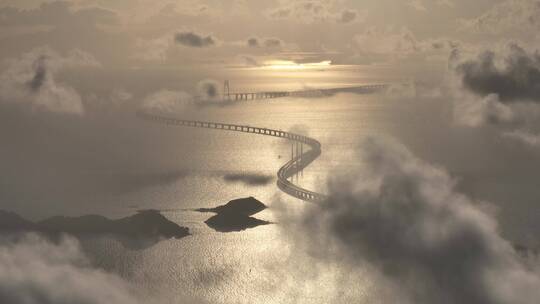 航拍港珠澳大桥云海日出视频素材模板下载