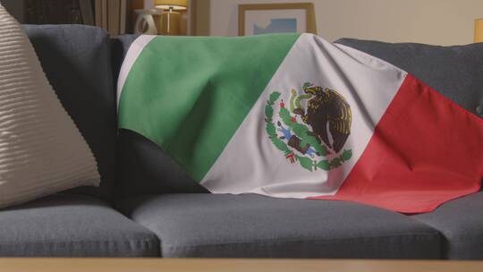 挂在沙发上的墨西哥国旗