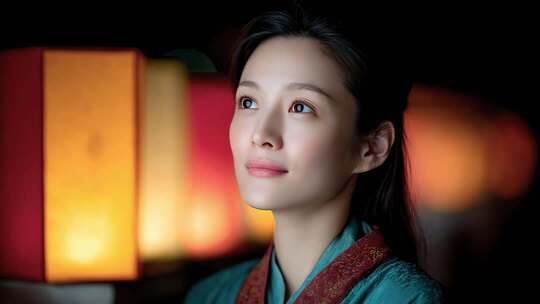 唐朝女子凝望灯笼下的美好期盼