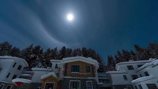 4K东北冬天雪乡寒冷星空林海雪原气象下雪