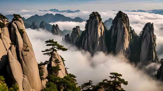 黄山云海壮丽山景