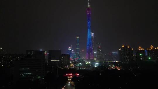 航拍城市风光建筑高楼夜景灯光交通车辆