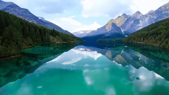 湖泊清澈 山影浮动 自然静谧美景