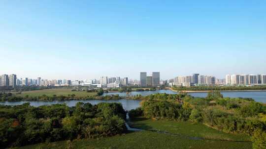 杭州滨江区白马湖城市风景航拍