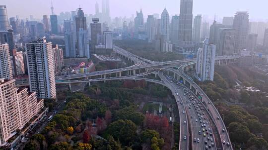 上海南北高架傍晚延时航拍