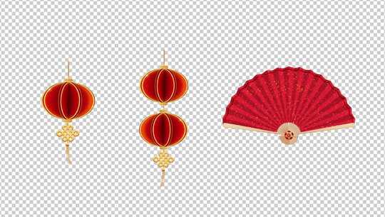   中国风红灯笼飘动折扇打开动画素材
