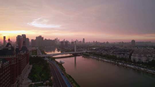 天津海河海津大桥复兴门地铁站城市交通风光