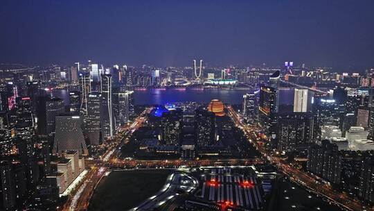 2024杭州钱江新城夜景航拍合集视频素材模板下载