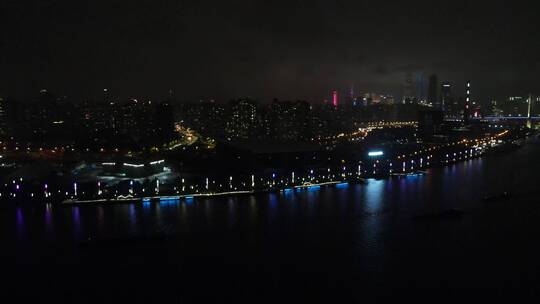 上海世博园黄浦江夜景4K航拍视频素材模板下载