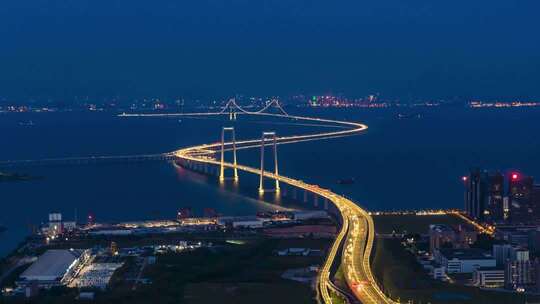 深中通道国庆假期车流夜景航拍延时