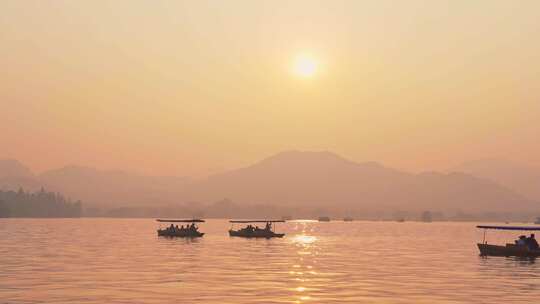 日落黄昏下的杭州西湖风景