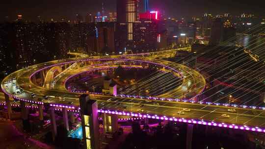 上海市黄浦区黄浦江南浦大桥桥梁夜晚夜景车