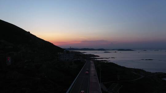 航拍福建平潭海边的日落