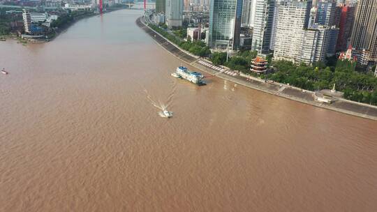 湖北宜昌城市江景船航拍709