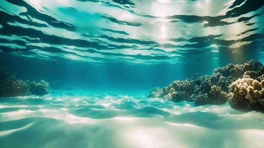 海底珊瑚与波光粼粼海水