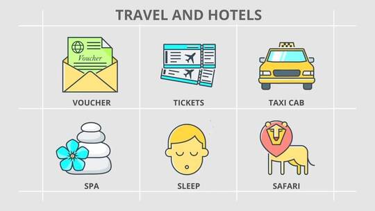 动态简洁旅游和酒店-30个动画图标AE模板