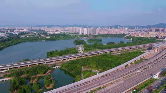 广州白云区白云湖公园东湖航拍大景