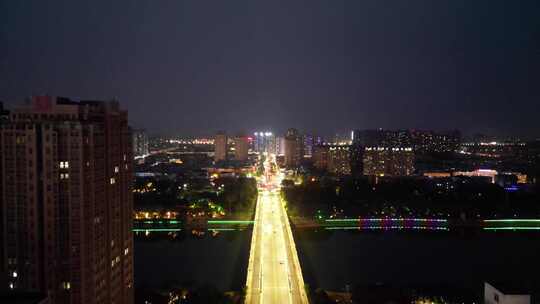 航拍河南漯河大桥夜景