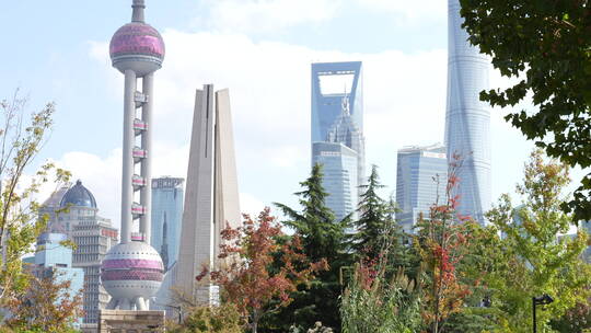 上海秋天秋景高楼大厦视频素材模板下载