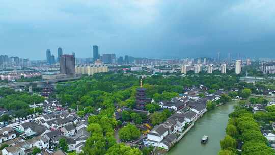 江苏苏州市姑苏区寒山寺风景风光航拍江南水乡旅游休闲城市素材视频素材模板下载