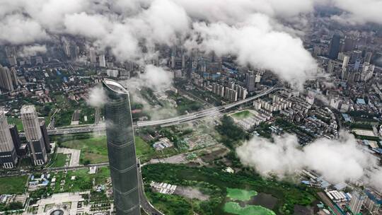 武汉城市建筑中心大厦高楼穿云云雾航拍延时视频素材模板下载