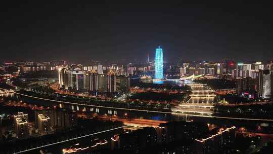 航拍郑东新区夜景 城市夜景 郑州夜景