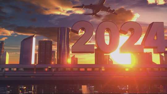 唯美大气清晨高铁奔向2024 飞机飞越2024