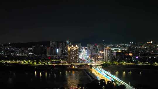 泉州晋江笋江大桥航拍夜景城市桥梁建筑风光