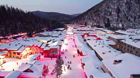 中国黑龙江雪乡夜景航拍