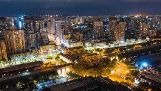 西安长乐门环城路夜景航拍